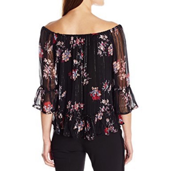 Lucky Brand Sheer Off-Shoulder Floral Peasant Top - Picture 7 of 8